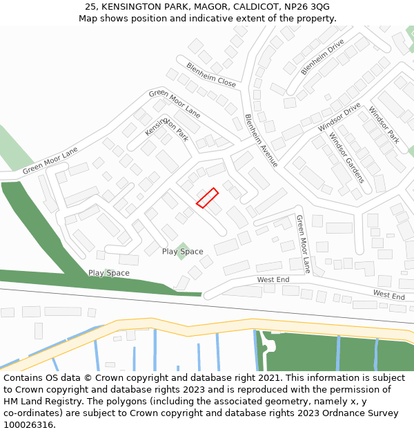 25, KENSINGTON PARK, MAGOR, CALDICOT, NP26 3QG: Location map and indicative extent of plot