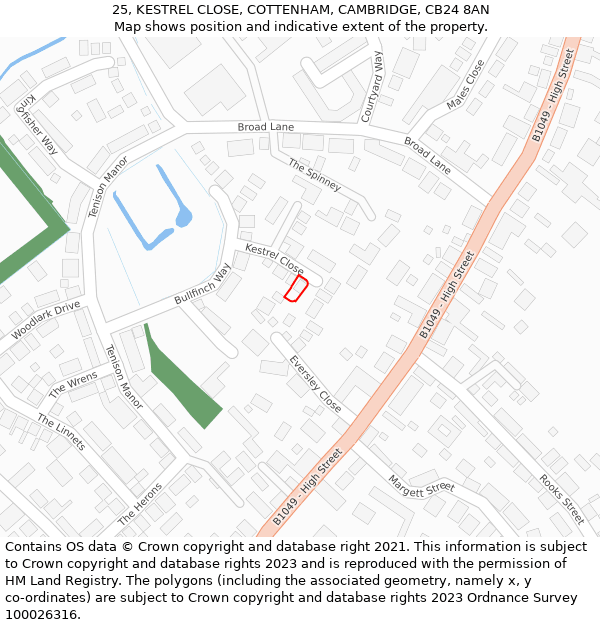25, KESTREL CLOSE, COTTENHAM, CAMBRIDGE, CB24 8AN: Location map and indicative extent of plot