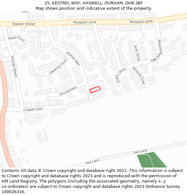 25, KESTREL WAY, HASWELL, DURHAM, DH6 2BF: Location map and indicative extent of plot