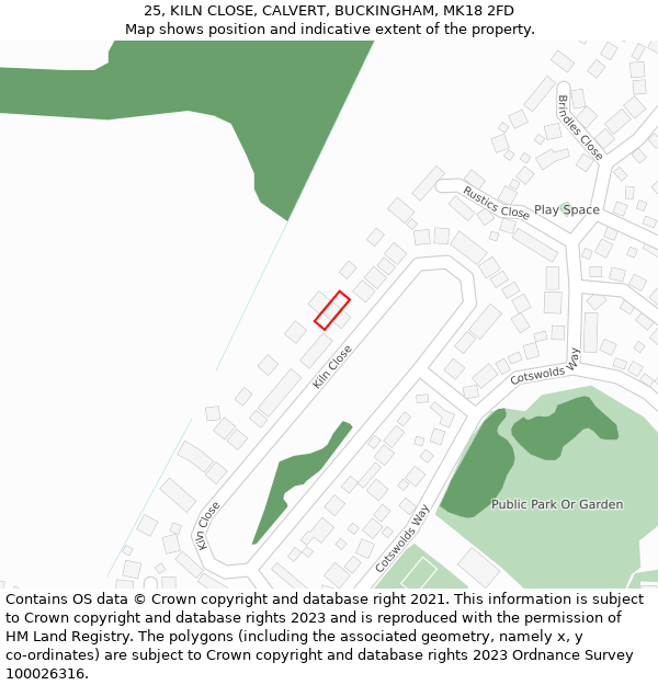 25, KILN CLOSE, CALVERT, BUCKINGHAM, MK18 2FD: Location map and indicative extent of plot