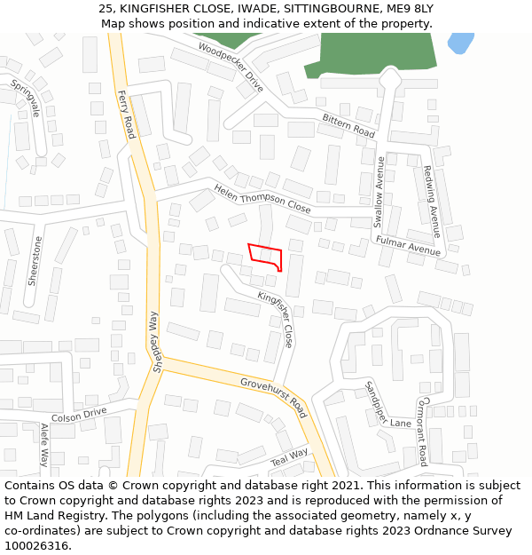 25, KINGFISHER CLOSE, IWADE, SITTINGBOURNE, ME9 8LY: Location map and indicative extent of plot