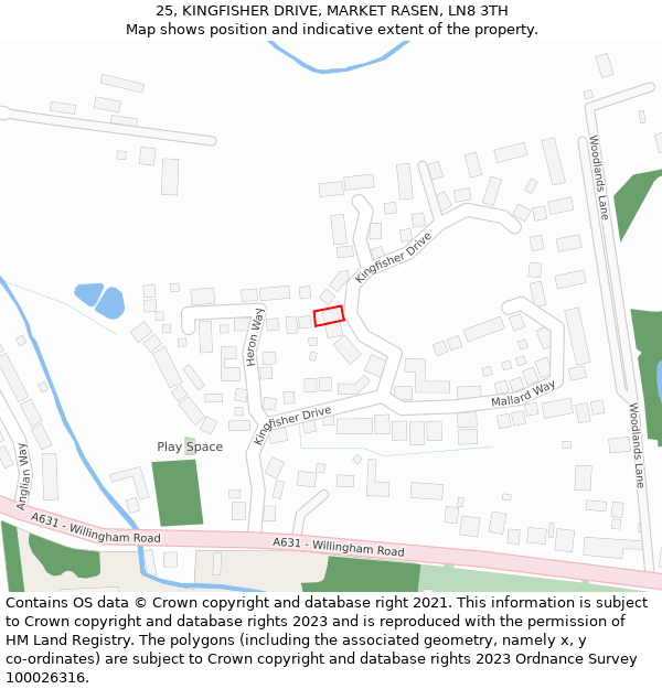 25, KINGFISHER DRIVE, MARKET RASEN, LN8 3TH: Location map and indicative extent of plot
