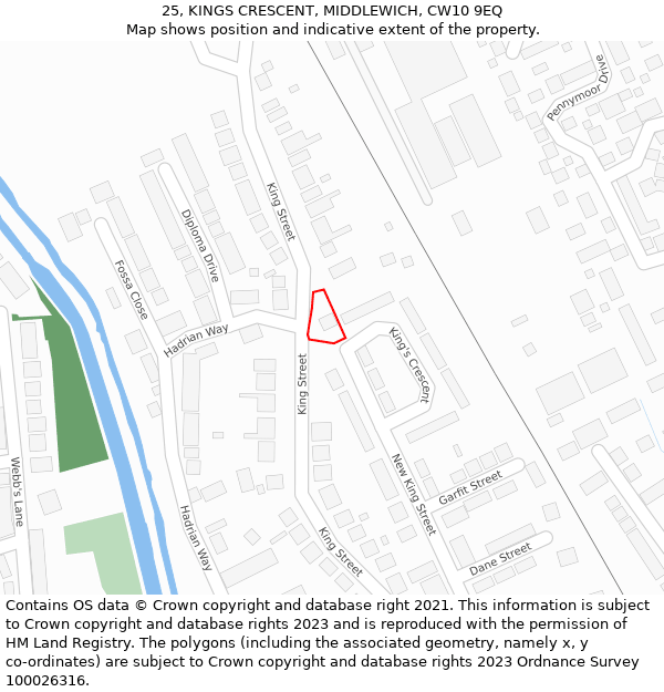 25, KINGS CRESCENT, MIDDLEWICH, CW10 9EQ: Location map and indicative extent of plot