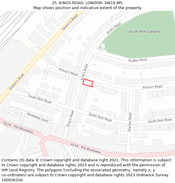 25, KINGS ROAD, LONDON, SW19 8PL: Location map and indicative extent of plot