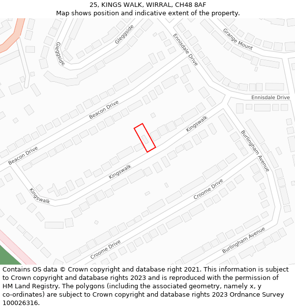 25, KINGS WALK, WIRRAL, CH48 8AF: Location map and indicative extent of plot