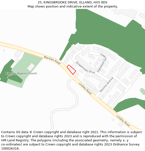 25, KINGSBROOKE DRIVE, ELLAND, HX5 0DS: Location map and indicative extent of plot