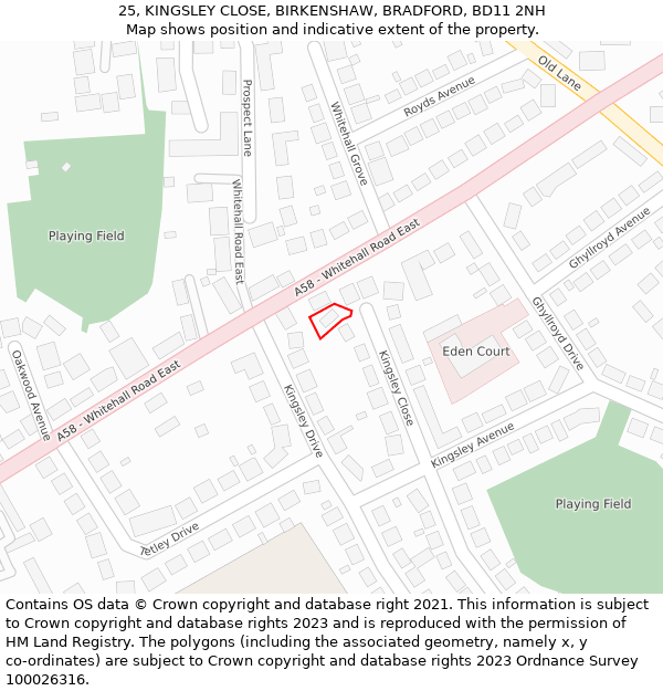 25, KINGSLEY CLOSE, BIRKENSHAW, BRADFORD, BD11 2NH: Location map and indicative extent of plot