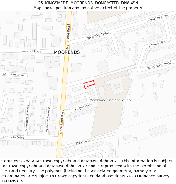 25, KINGSMEDE, MOORENDS, DONCASTER, DN8 4SN: Location map and indicative extent of plot