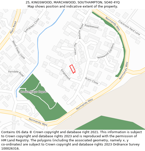 25, KINGSWOOD, MARCHWOOD, SOUTHAMPTON, SO40 4YQ: Location map and indicative extent of plot