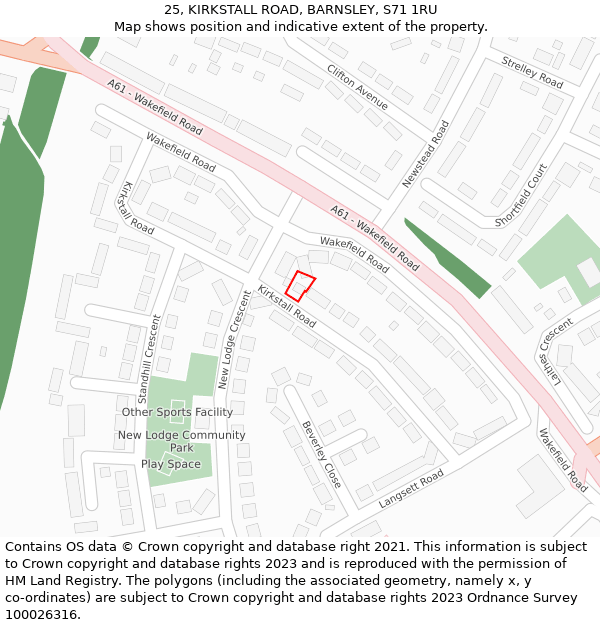 25, KIRKSTALL ROAD, BARNSLEY, S71 1RU: Location map and indicative extent of plot