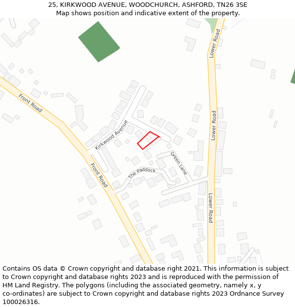 25, KIRKWOOD AVENUE, WOODCHURCH, ASHFORD, TN26 3SE: Location map and indicative extent of plot