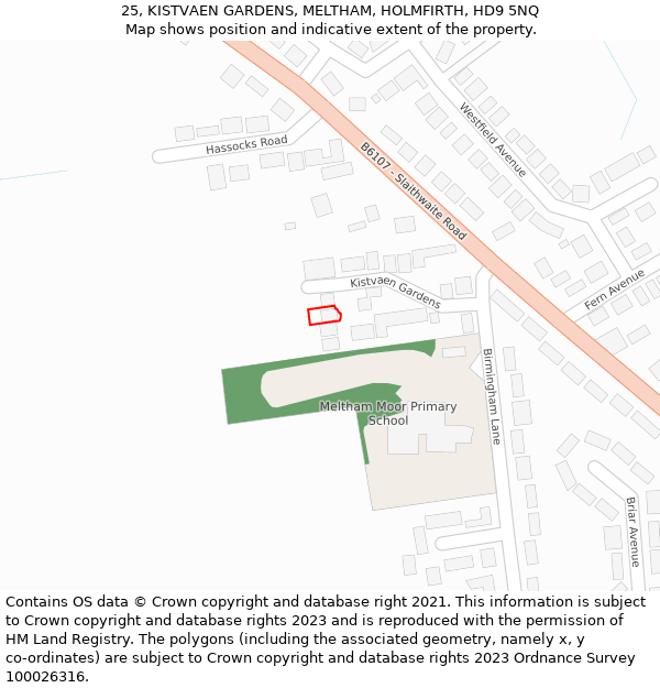 25, KISTVAEN GARDENS, MELTHAM, HOLMFIRTH, HD9 5NQ: Location map and indicative extent of plot