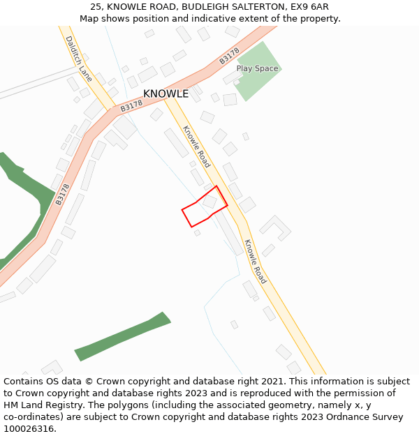 25, KNOWLE ROAD, BUDLEIGH SALTERTON, EX9 6AR: Location map and indicative extent of plot