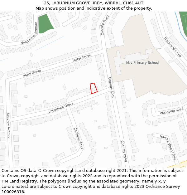 25, LABURNUM GROVE, IRBY, WIRRAL, CH61 4UT: Location map and indicative extent of plot