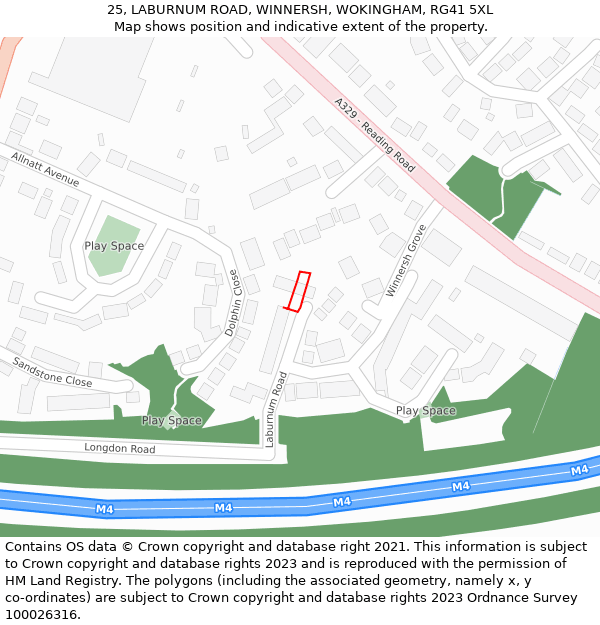 25, LABURNUM ROAD, WINNERSH, WOKINGHAM, RG41 5XL: Location map and indicative extent of plot