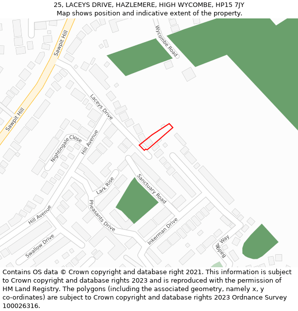 25, LACEYS DRIVE, HAZLEMERE, HIGH WYCOMBE, HP15 7JY: Location map and indicative extent of plot