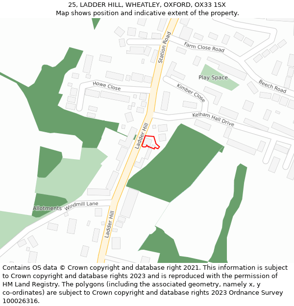 25, LADDER HILL, WHEATLEY, OXFORD, OX33 1SX: Location map and indicative extent of plot