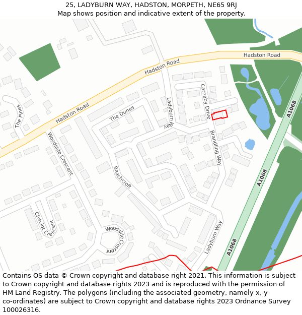 25, LADYBURN WAY, HADSTON, MORPETH, NE65 9RJ: Location map and indicative extent of plot