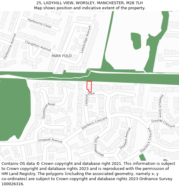 25, LADYHILL VIEW, WORSLEY, MANCHESTER, M28 7LH: Location map and indicative extent of plot