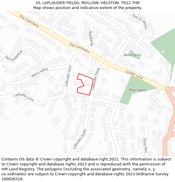 25, LAFLOUDER FIELDS, MULLION, HELSTON, TR12 7HR: Location map and indicative extent of plot