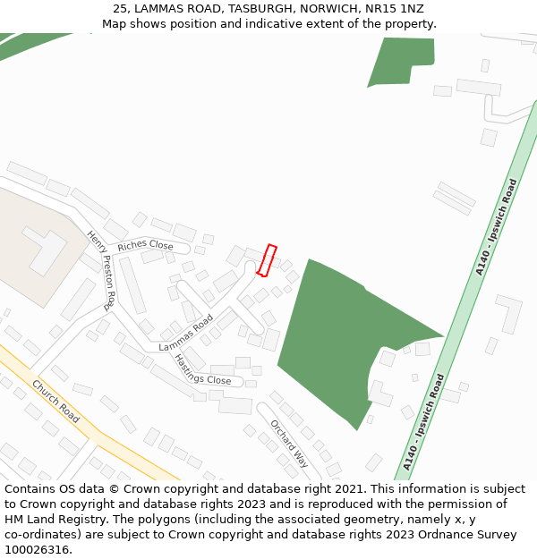 25, LAMMAS ROAD, TASBURGH, NORWICH, NR15 1NZ: Location map and indicative extent of plot