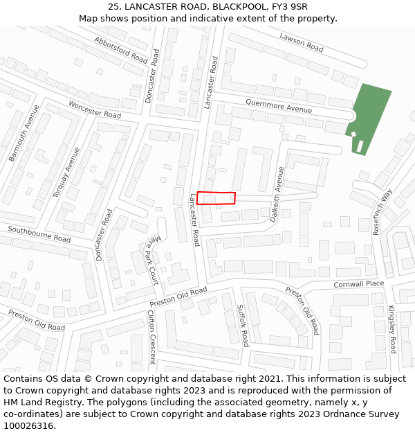 25, LANCASTER ROAD, BLACKPOOL, FY3 9SR: Location map and indicative extent of plot