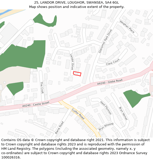 25, LANDOR DRIVE, LOUGHOR, SWANSEA, SA4 6GL: Location map and indicative extent of plot