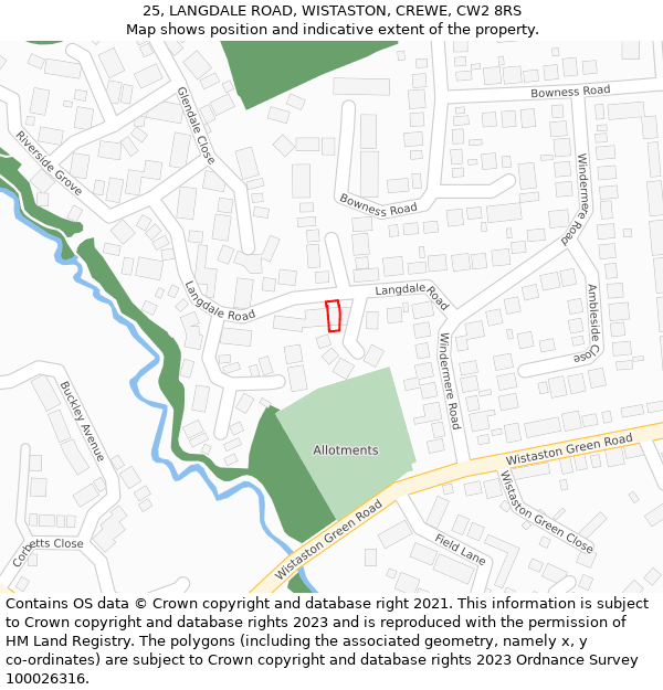 25, LANGDALE ROAD, WISTASTON, CREWE, CW2 8RS: Location map and indicative extent of plot