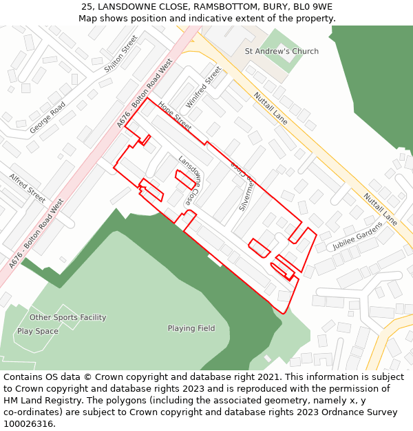 25, LANSDOWNE CLOSE, RAMSBOTTOM, BURY, BL0 9WE: Location map and indicative extent of plot