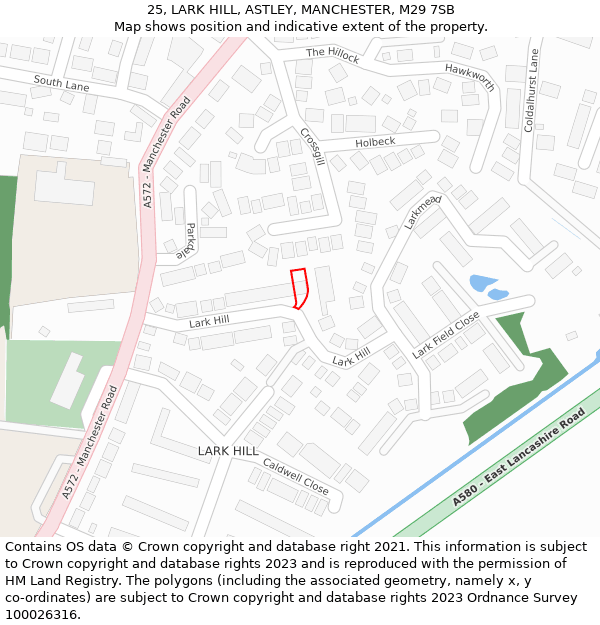 25, LARK HILL, ASTLEY, MANCHESTER, M29 7SB: Location map and indicative extent of plot