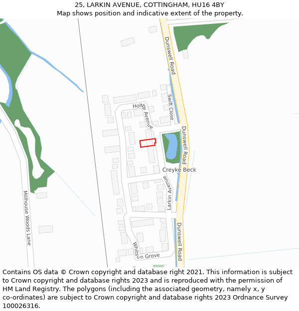 25, LARKIN AVENUE, COTTINGHAM, HU16 4BY: Location map and indicative extent of plot