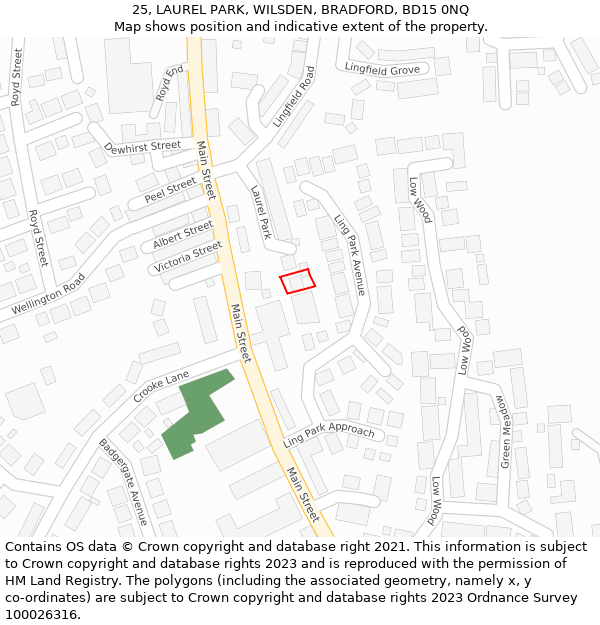 25, LAUREL PARK, WILSDEN, BRADFORD, BD15 0NQ: Location map and indicative extent of plot