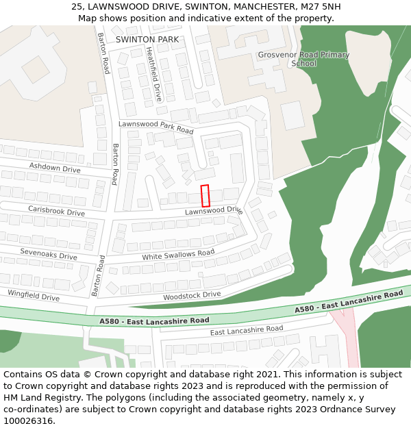 25, LAWNSWOOD DRIVE, SWINTON, MANCHESTER, M27 5NH: Location map and indicative extent of plot