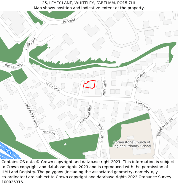 25, LEAFY LANE, WHITELEY, FAREHAM, PO15 7HL: Location map and indicative extent of plot