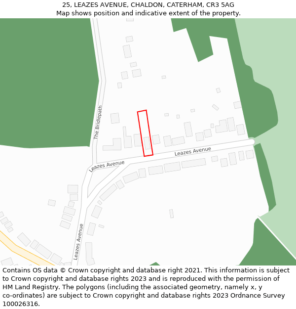 25, LEAZES AVENUE, CHALDON, CATERHAM, CR3 5AG: Location map and indicative extent of plot