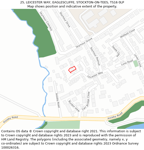 25, LEICESTER WAY, EAGLESCLIFFE, STOCKTON-ON-TEES, TS16 0LP: Location map and indicative extent of plot