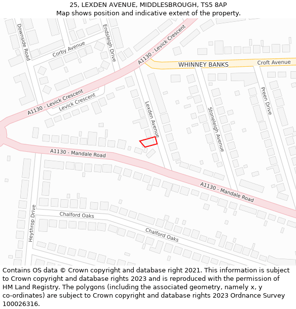 25, LEXDEN AVENUE, MIDDLESBROUGH, TS5 8AP: Location map and indicative extent of plot