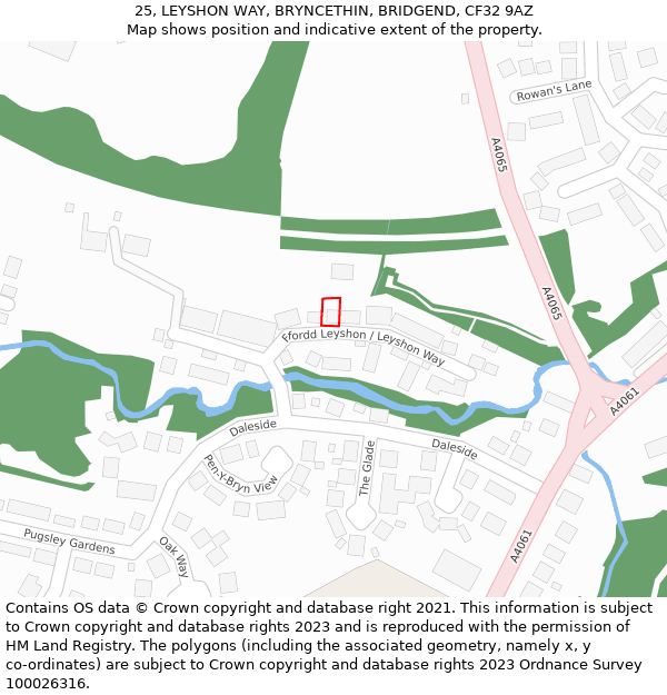 25, LEYSHON WAY, BRYNCETHIN, BRIDGEND, CF32 9AZ: Location map and indicative extent of plot