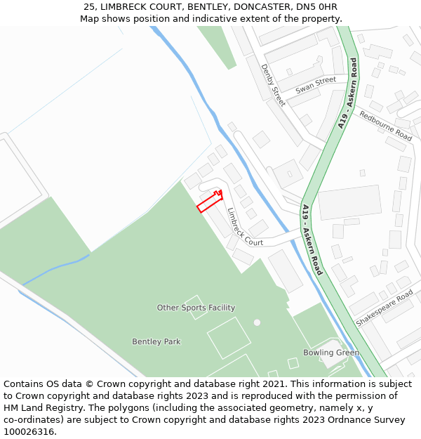 25, LIMBRECK COURT, BENTLEY, DONCASTER, DN5 0HR: Location map and indicative extent of plot