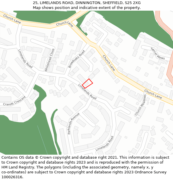 25, LIMELANDS ROAD, DINNINGTON, SHEFFIELD, S25 2XG: Location map and indicative extent of plot
