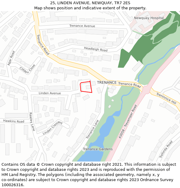 25, LINDEN AVENUE, NEWQUAY, TR7 2ES: Location map and indicative extent of plot