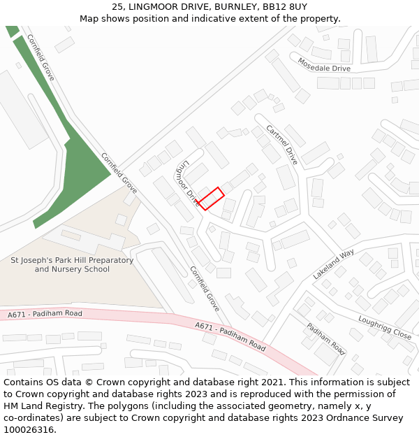 25, LINGMOOR DRIVE, BURNLEY, BB12 8UY: Location map and indicative extent of plot