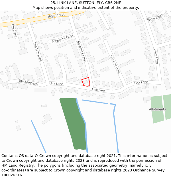 25, LINK LANE, SUTTON, ELY, CB6 2NF: Location map and indicative extent of plot