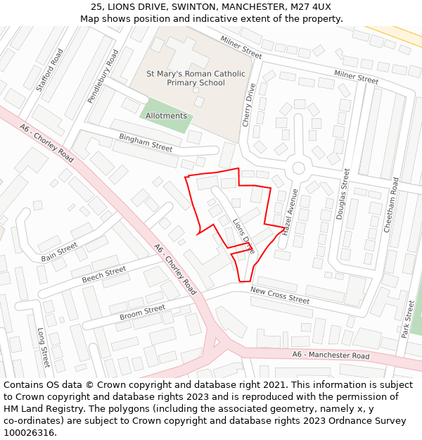 25, LIONS DRIVE, SWINTON, MANCHESTER, M27 4UX: Location map and indicative extent of plot