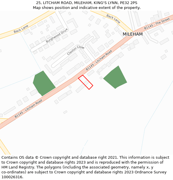 25, LITCHAM ROAD, MILEHAM, KING'S LYNN, PE32 2PS: Location map and indicative extent of plot