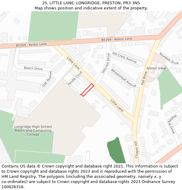 25, LITTLE LANE, LONGRIDGE, PRESTON, PR3 3NS: Location map and indicative extent of plot