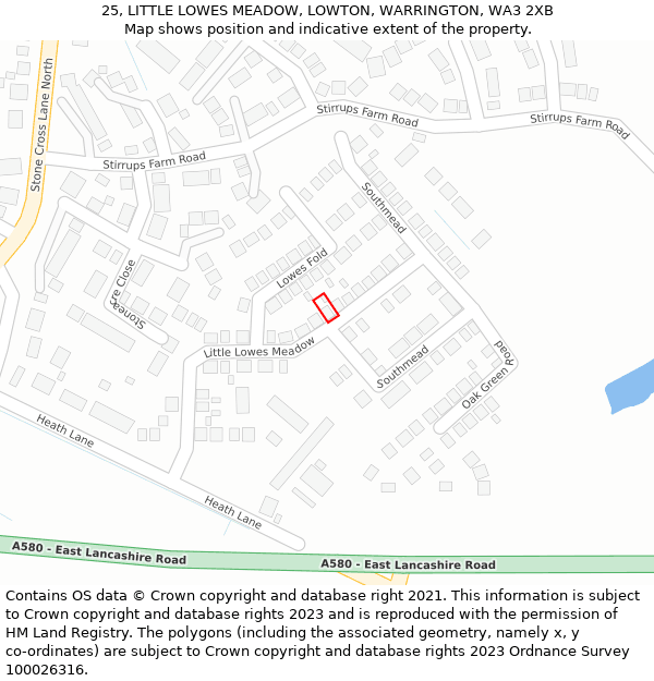 25, LITTLE LOWES MEADOW, LOWTON, WARRINGTON, WA3 2XB: Location map and indicative extent of plot