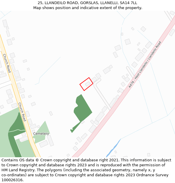 25, LLANDEILO ROAD, GORSLAS, LLANELLI, SA14 7LL: Location map and indicative extent of plot