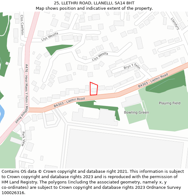 25, LLETHRI ROAD, LLANELLI, SA14 8HT: Location map and indicative extent of plot