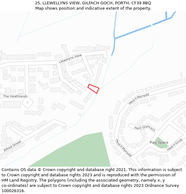 25, LLEWELLYNS VIEW, GILFACH GOCH, PORTH, CF39 8BQ: Location map and indicative extent of plot
